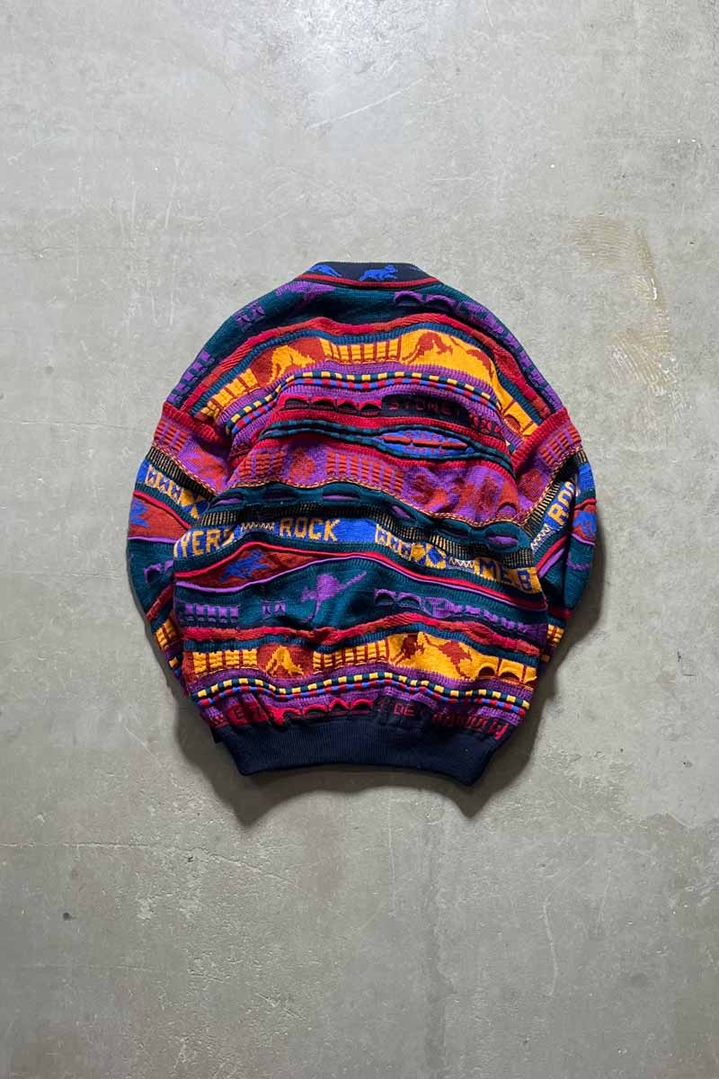 MADE IN AUSTRALIA 90'S 3D WOOL KNIT CARDIGAN/ MULTI [SIZE:L USED]