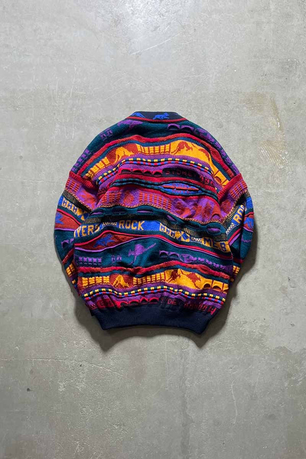 MADE IN AUSTRALIA 90'S 3D WOOL KNIT CARDIGAN/ MULTI [SIZE:L USED]