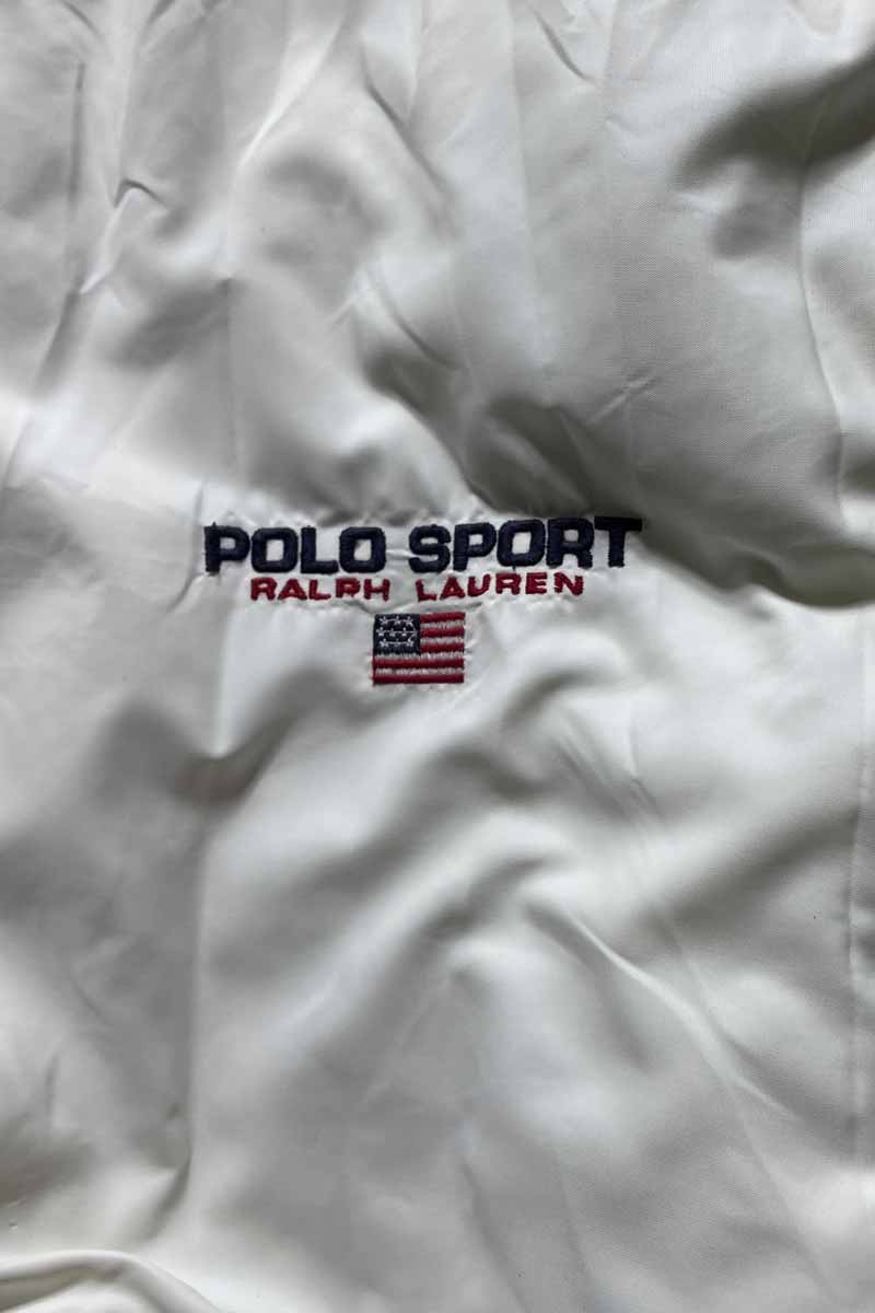 90'S HALF ZIP PULLOVER REVERSIBLE NYLON PUFF JACKET/ WHITE/NAVY [SIZE:L USED]