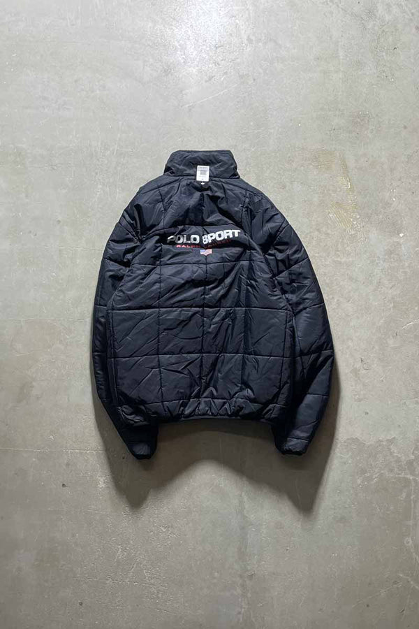90'S HALF ZIP PULLOVER REVERSIBLE NYLON PUFF JACKET/ WHITE/NAVY [SIZE:L USED]