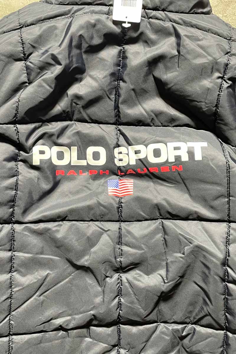 90'S HALF ZIP PULLOVER REVERSIBLE NYLON PUFF JACKET/ WHITE/NAVY [SIZE:L USED]
