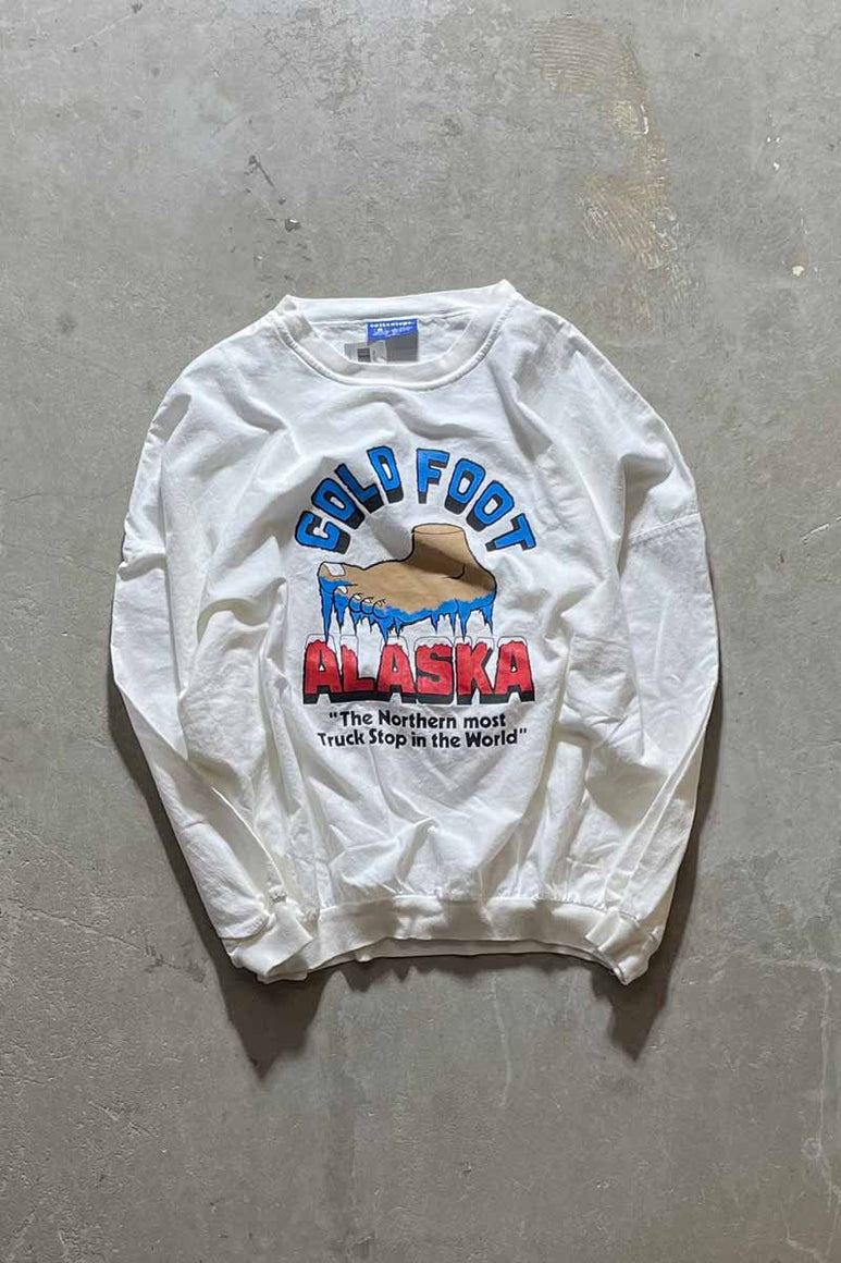 MADE IN USA 90'S PRINT L/S T-SHIRT / WHITE [SIZE: XL USED]