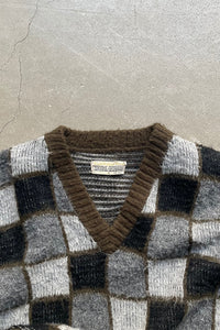 60-70'S V-NECK SWEATER / CHECK [SIZE: M USED]