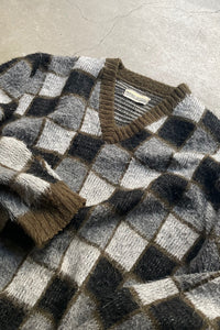 60-70'S V-NECK SWEATER / CHECK [SIZE: M USED]