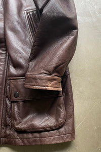 90'S ZIP UP LEATHER HALF COAT W/QUILTING LINER / BROWN［SIZE: XL相当 USED]