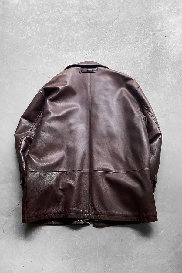 90'S ZIP UP LEATHER HALF COAT W/QUILTING LINER / BROWN [SIZE: Equivalent to XL, USED]
