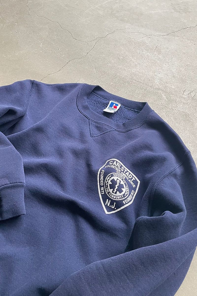 MADE IN USA 90'S CARLSTADT LOGO SWEATSHIRT / NAVY [SIZE: M USED]