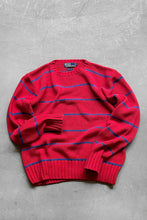 画像をギャラリービューアに読み込む, 90&#39;S COTTON BORDER KNIT SWEATER / RED [SIZE: M USED]
