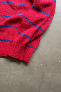 90'S COTTON BORDER KNIT SWEATER / RED [SIZE: M USED]