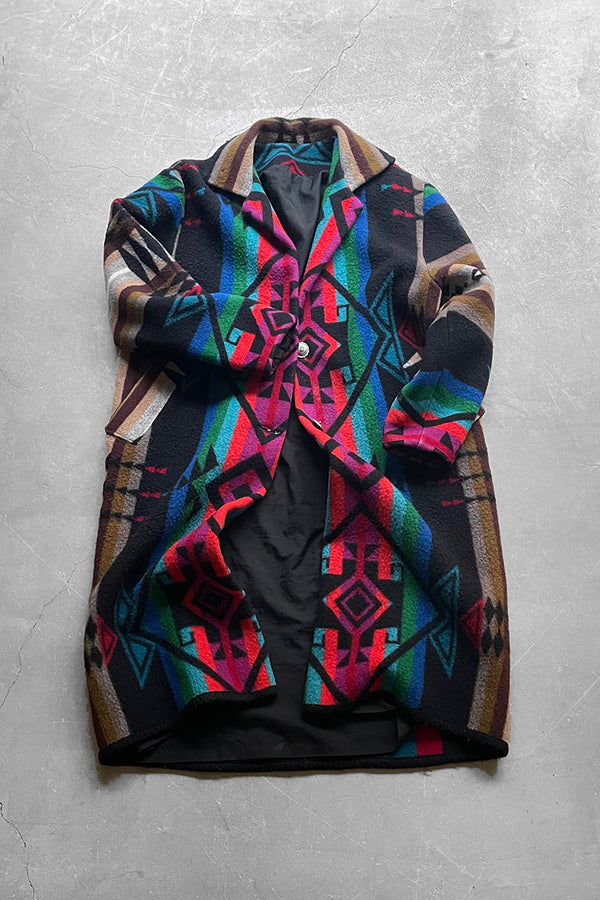 NATIVE PATTERN CONCHO BUTTON WOOL COAT / MULTI PATTERN [SIZE: M equivalent USED]