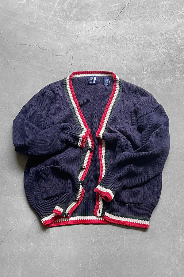 88'S-90'S COTTON KNIT CARDIGAN /NAVY [SIZE: L USED]