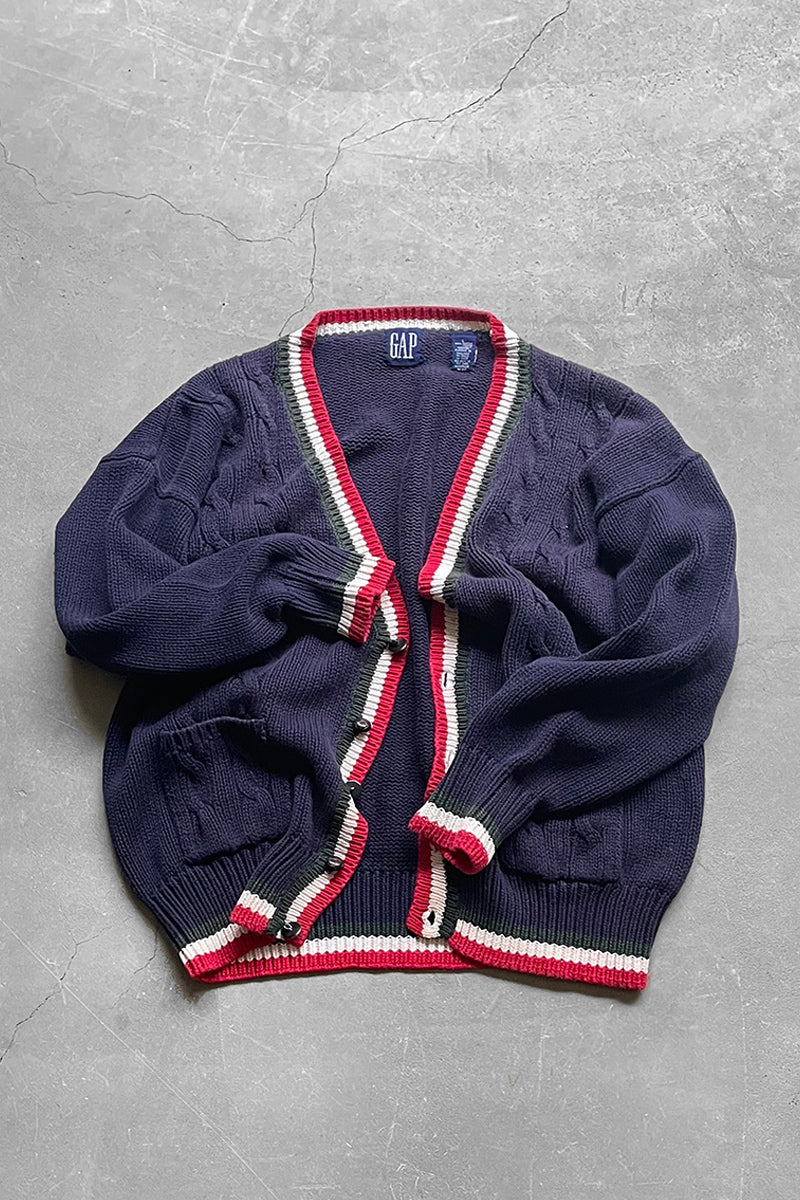 90'S COTTON KNIT CARDIGAN /NAVY［SIZE: L USED]