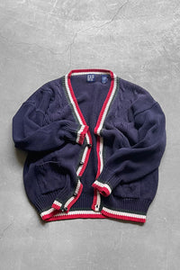 90'S COTTON KNIT CARDIGAN /NAVY［SIZE: L USED]