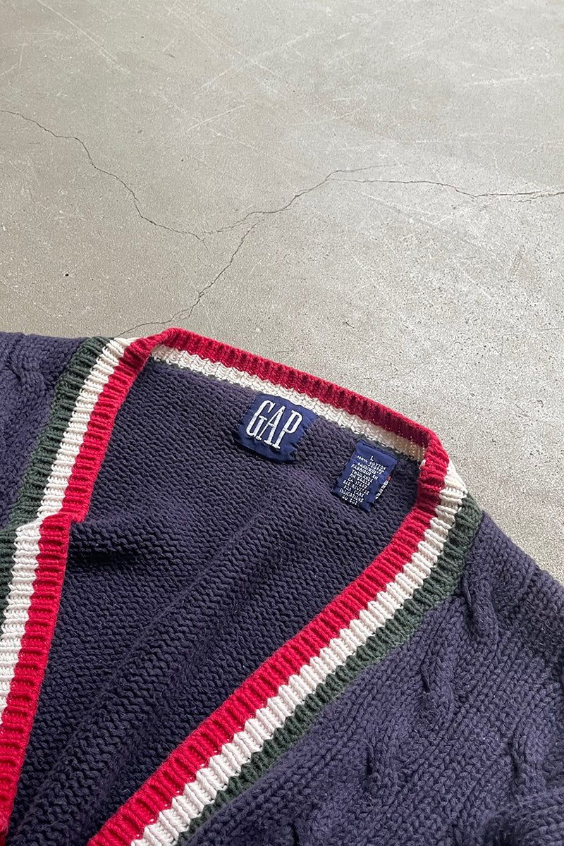 88'S-90'S COTTON KNIT CARDIGAN /NAVY [SIZE: L USED]