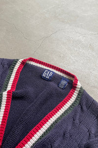90'S COTTON KNIT CARDIGAN /NAVY［SIZE: L USED]