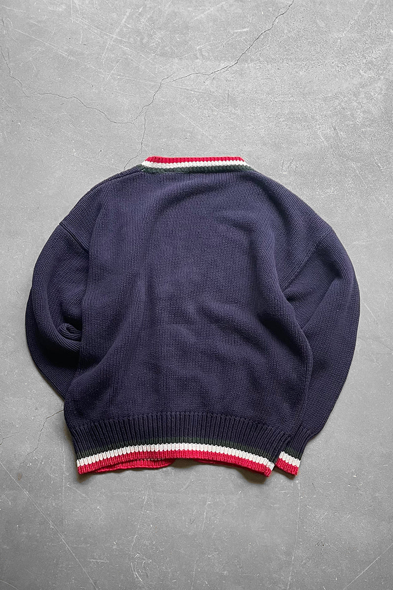 88'S-90'S COTTON KNIT CARDIGAN /NAVY [SIZE: L USED]