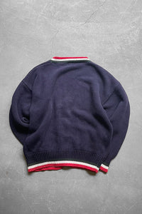 90'S COTTON KNIT CARDIGAN /NAVY［SIZE: L USED]