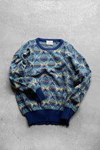 画像をギャラリービューアに読み込む, MADE IN ITALY 90&#39;S COTTON ACRYLIC DESIGN KNIT SWEATER / BLUE  [SIZE: M USED]
