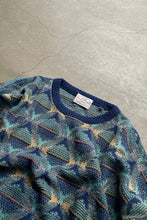 画像をギャラリービューアに読み込む, MADE IN ITALY 90&#39;S COTTON ACRYLIC DESIGN KNIT SWEATER / BLUE  [SIZE: M USED]

