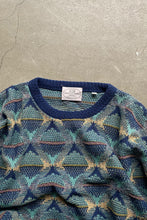 画像をギャラリービューアに読み込む, MADE IN ITALY 90&#39;S COTTON ACRYLIC DESIGN KNIT SWEATER / BLUE  [SIZE: M USED]
