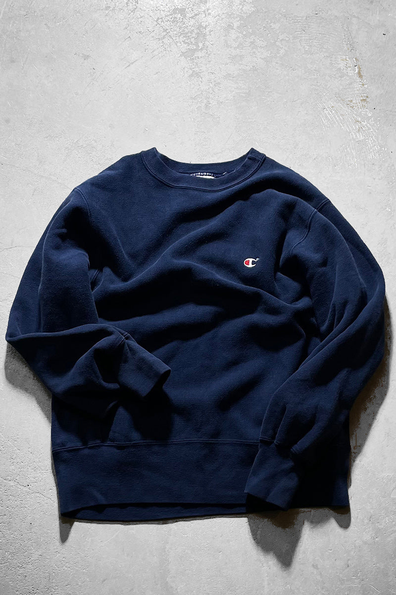 MADE IN USA 80'S REVERSE WEAVE ONE POINT SWEATSHIRT / NAVY [SIZE: L USED]