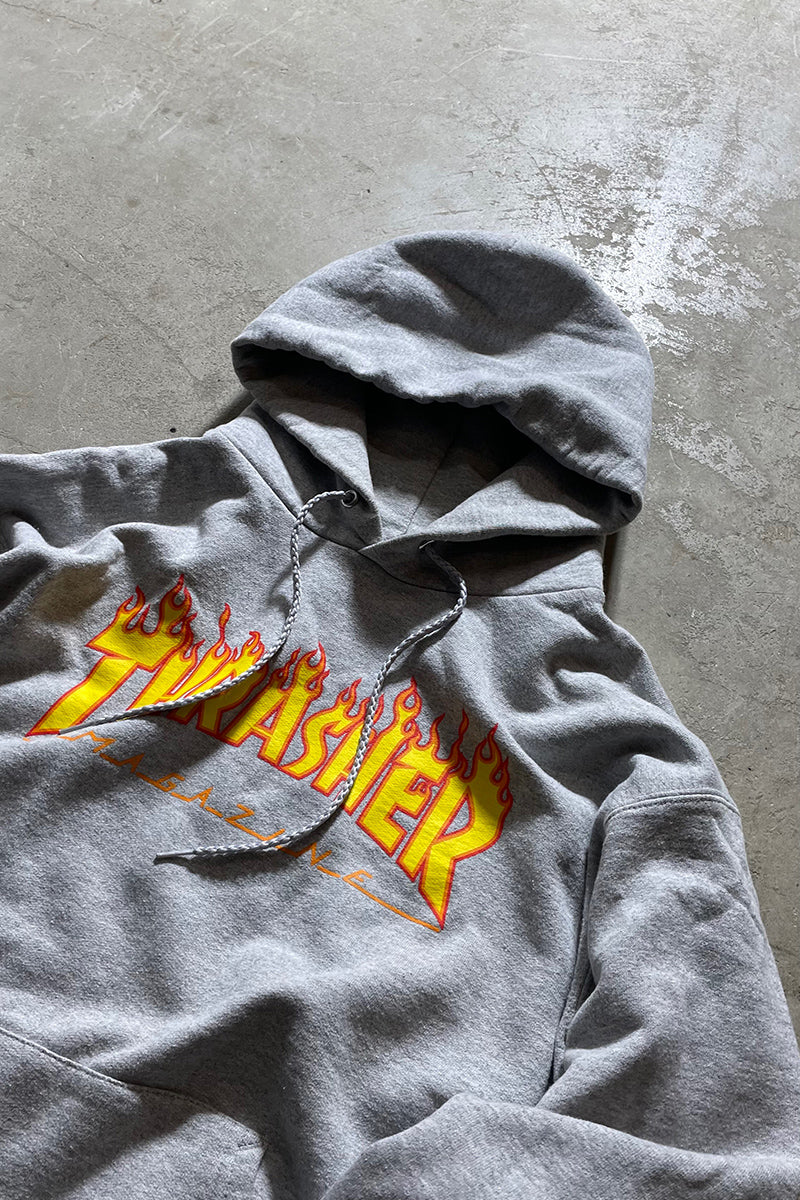 FLAME LOGO SWEAT HOODIE / GRAY [SIZE: S USED]