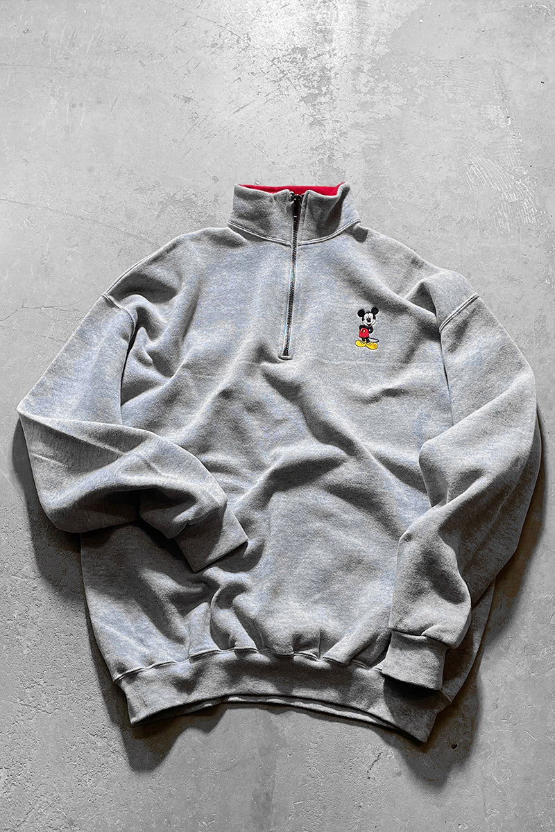 MADE IN USA 90'S HALF ZIP SWEATSHIRT / GRAY [SIZE: XL USED]