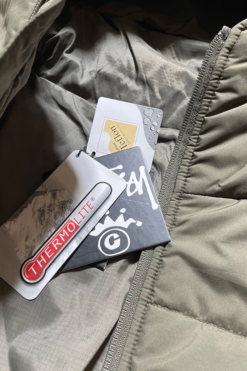 Y2K EARLY 00'S NYLON HOODIE PUFF JACKET / KHAKI [SIZE: L DEADSTOCK/NOS]