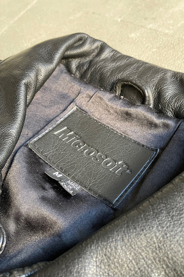 90'S LEATHER CAR COAT / BLACK [SIZE: M USED]