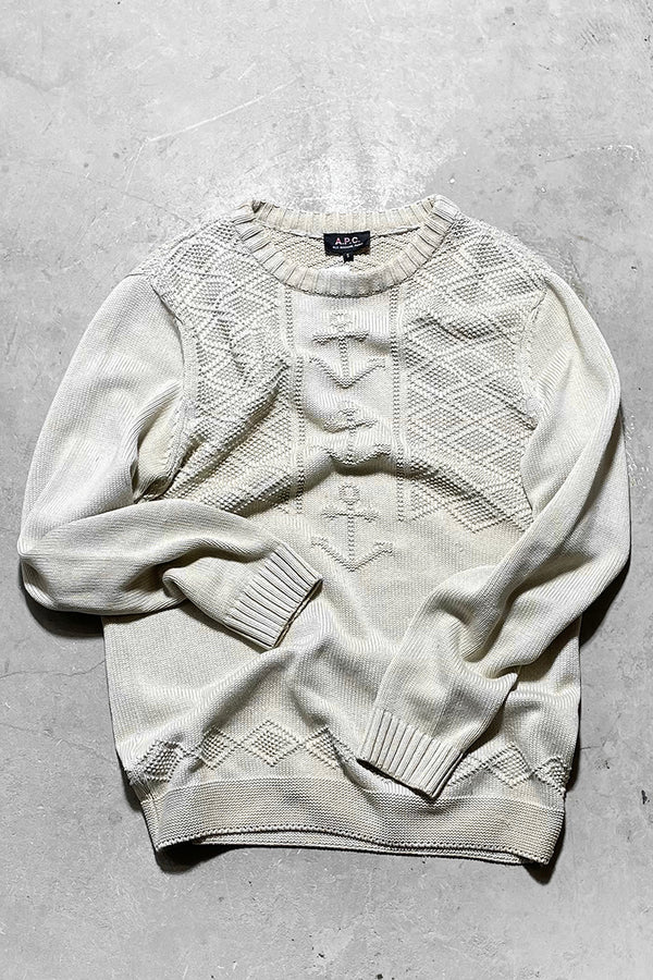 MADE IN ROMANIA COTTON PATTERN SWEATER / GRAY [SIZE: S USED]
