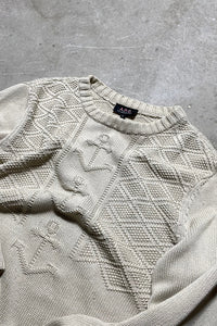 MADE IN ROMANIA COTTON PATTERN SWEATER / GRAY [SIZE: S USED]