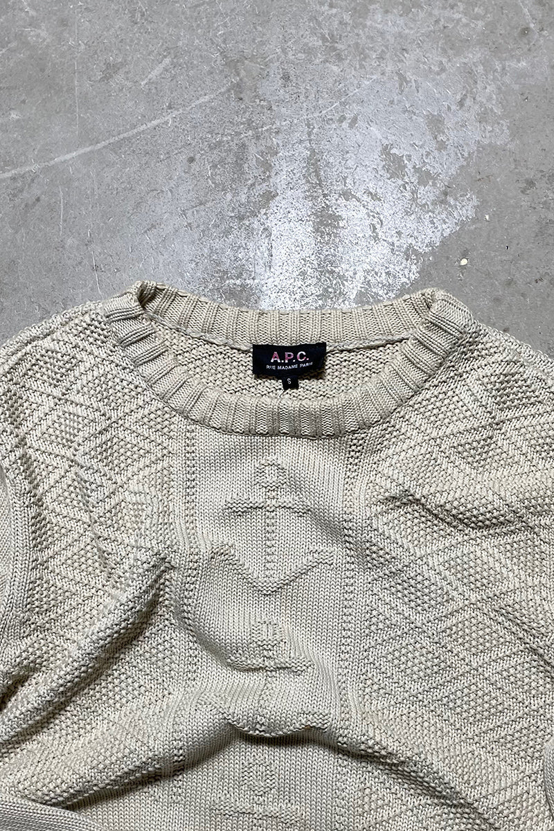 MADE IN ROMANIA COTTON PATTERN SWEATER / GRAY [SIZE: S USED]