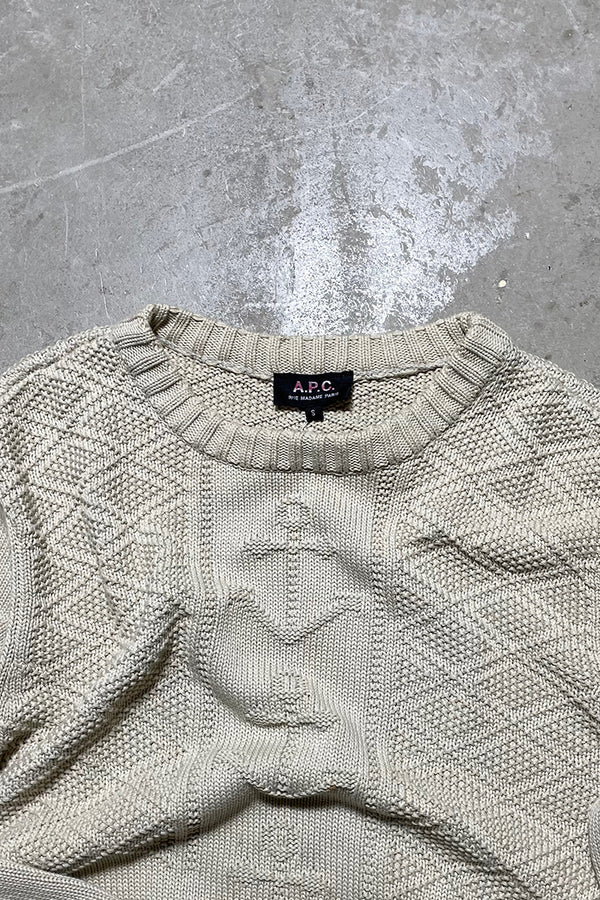 MADE IN ROMANIA COTTON PATTERN SWEATER / GRAY [SIZE: S USED]
