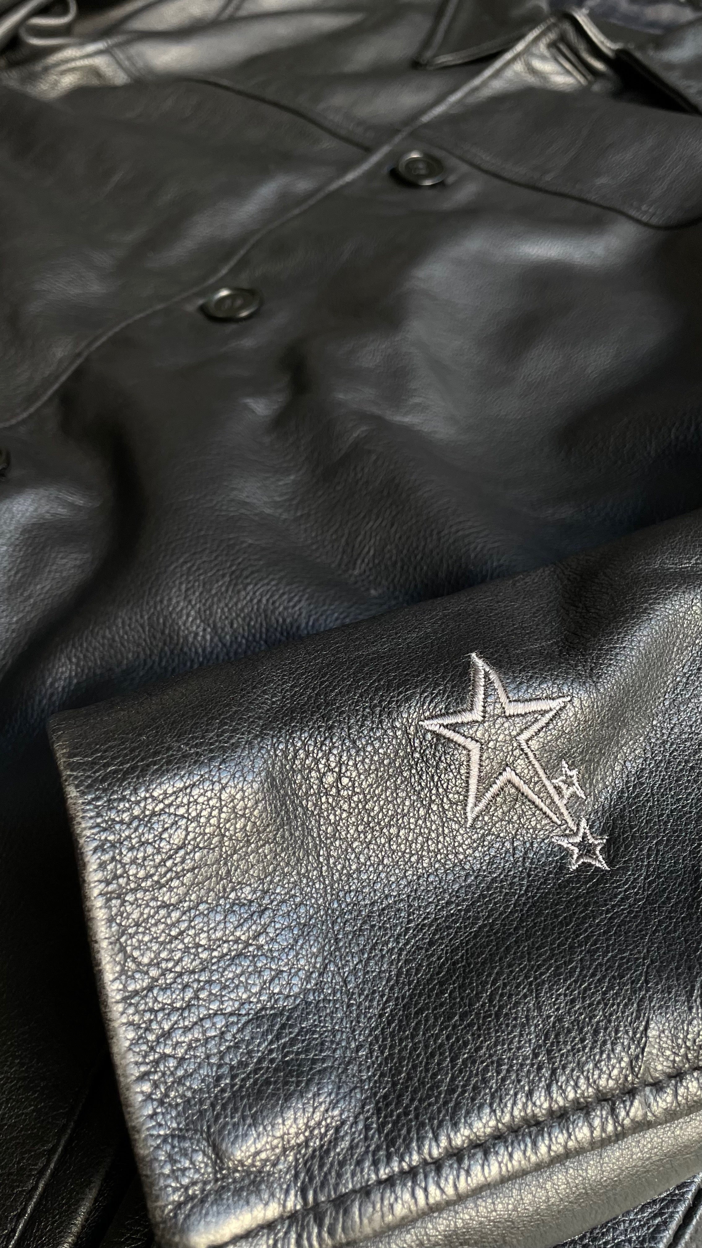 90'S LEATHER CAR COAT / BLACK [SIZE: M USED]