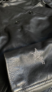 90'S LEATHER CAR COAT / BLACK [SIZE: M USED]