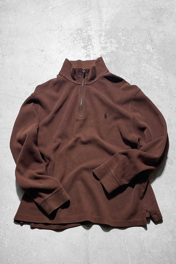 90'S EXCLUSIVE DECORATED HALF-ZIP SWEATSHIRT / BROWN [SIZE: L USED]