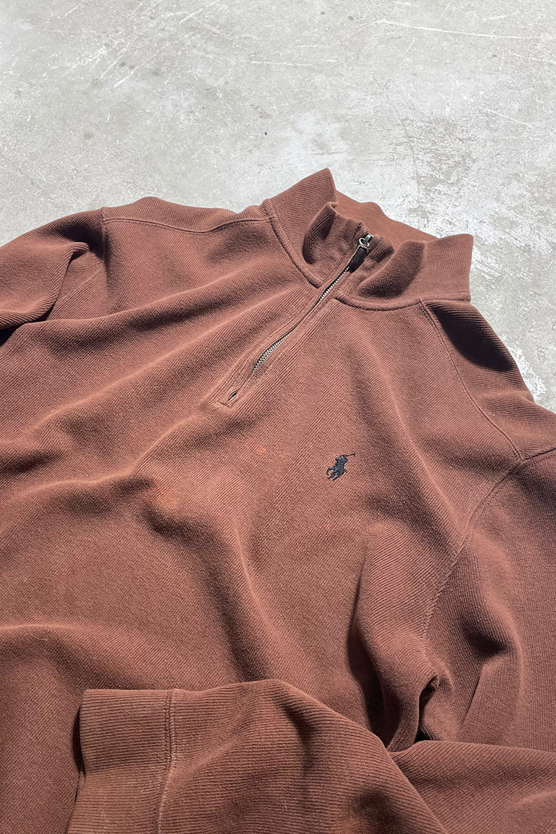 90'S EXCLUSIVE DECORATED HALF-ZIP SWEATSHIRT / BROWN [SIZE: L USED]