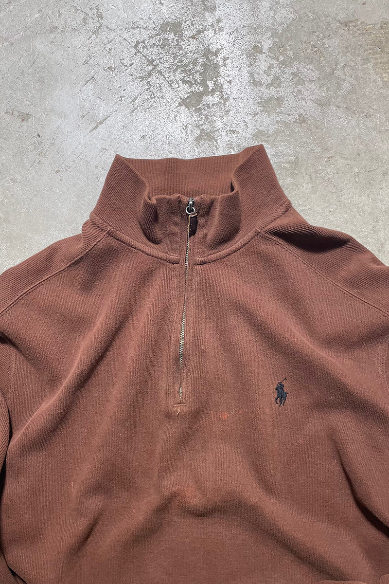 90'S EXCLUSIVE DECORATED HALF-ZIP SWEATSHIRT / BROWN [SIZE: L USED]
