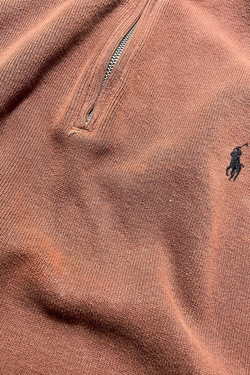 90'S EXCLUSIVE DECORATED HALF-ZIP SWEATSHIRT / BROWN [SIZE: L USED]