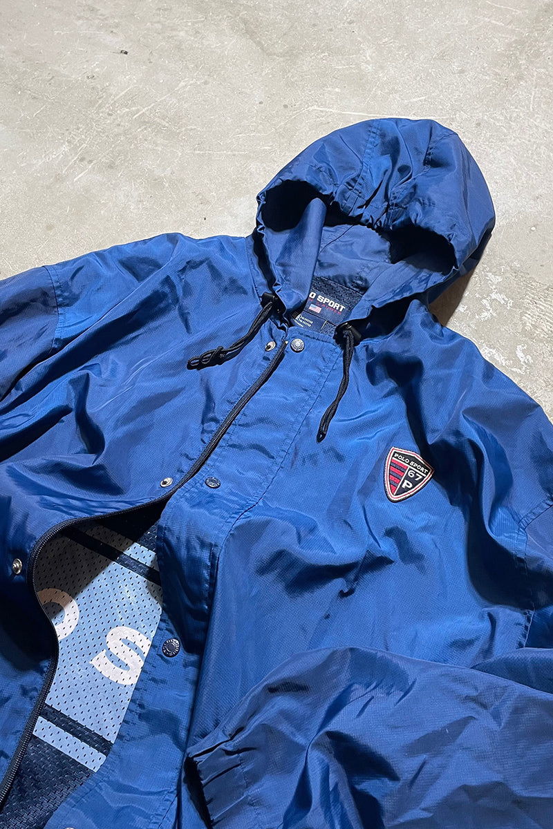 90'S RIPSTOP NYLON HOODIE JACKET / NAVY [SIZE: XL USED]