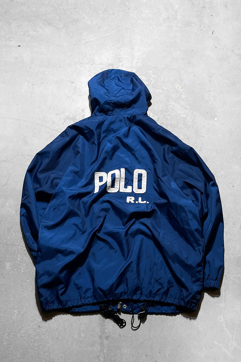90'S RIPSTOP NYLON HOODIE JACKET / NAVY [SIZE: XL USED]