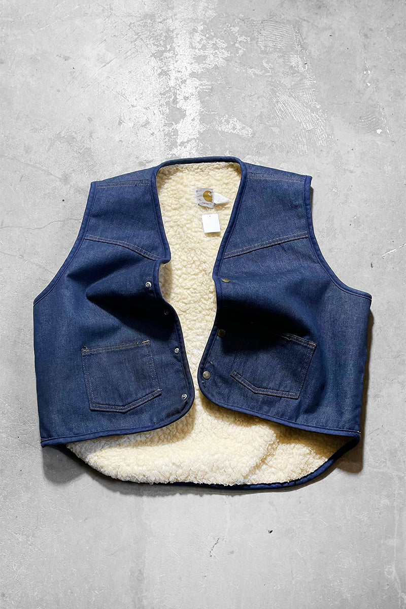 MADE IN USA 70-80'S DENIM BOA VEST / NAVY [SIZE: XL USED]