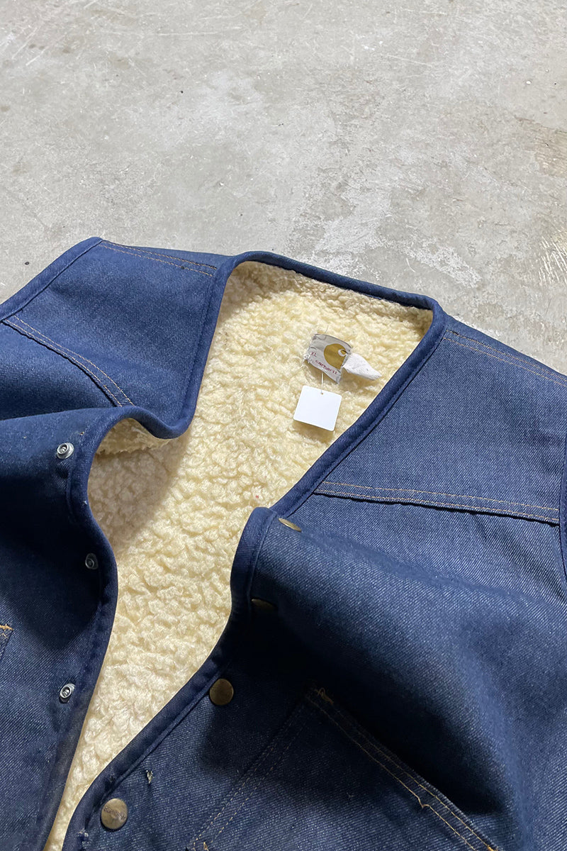 MADE IN USA 70-80'S DENIM BOA VEST / NAVY [SIZE: XL USED]