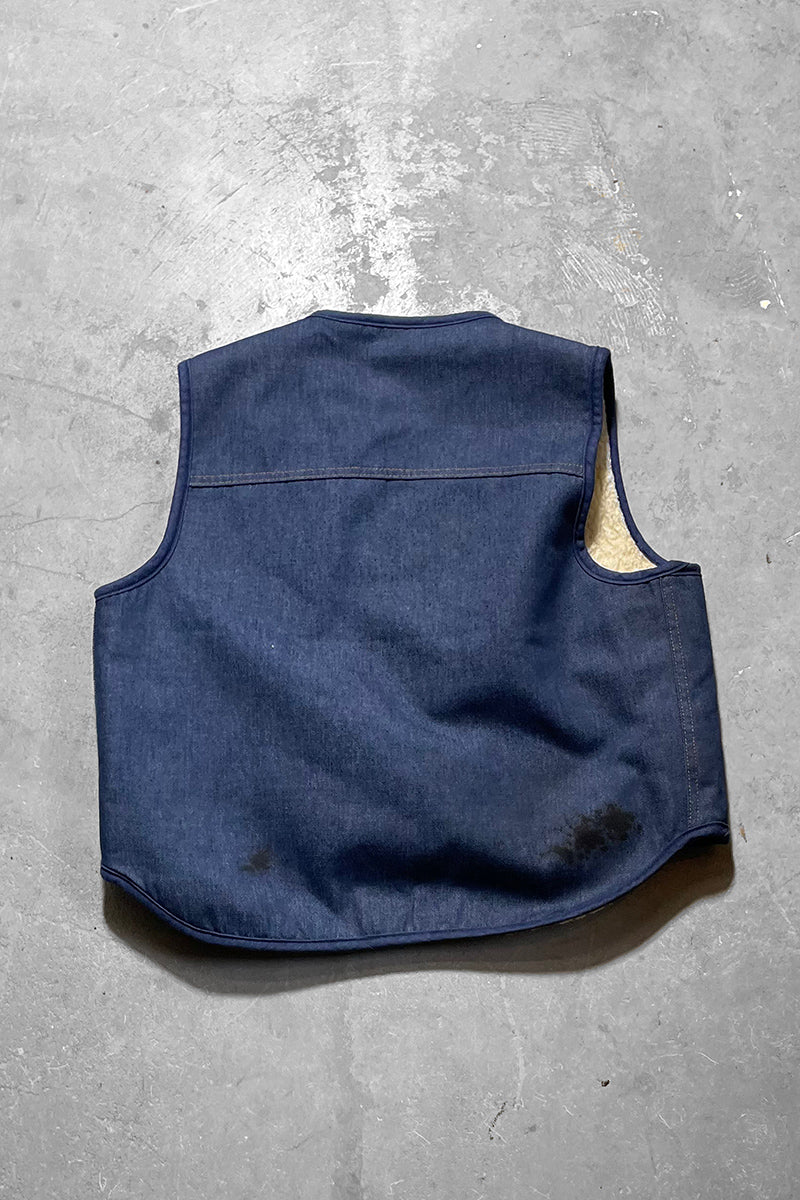 MADE IN USA 70-80'S DENIM BOA VEST / NAVY [SIZE: XL USED]