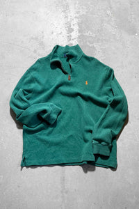 HALF ZIP COTTON MELANGE KNIT SWEATER / GREEN	[SIZE: L USED]