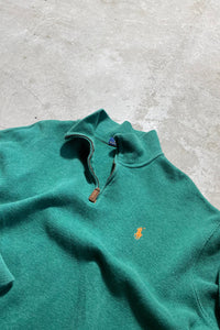 HALF ZIP COTTON MELANGE KNIT SWEATER / GREEN	[SIZE: L USED]