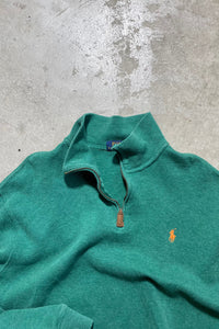 HALF ZIP COTTON MELANGE KNIT SWEATER / GREEN	[SIZE: L USED]