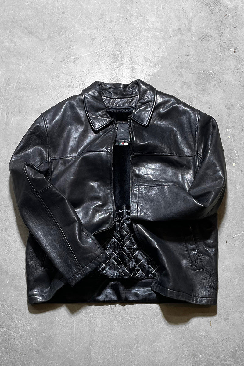 ZIP UP ITALIAN LAMB LEATHER JACKET W/FUR LINER / BLACK	[SIZE: XL USED]