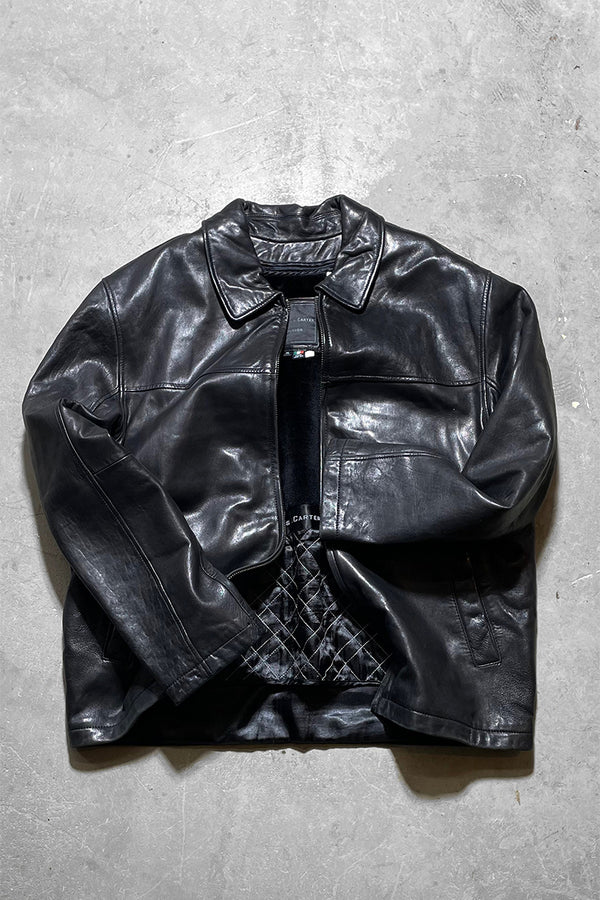 ZIP UP ITALIAN LAMB LEATHER JACKET W/FUR LINER / BLACK	[SIZE: XL USED]