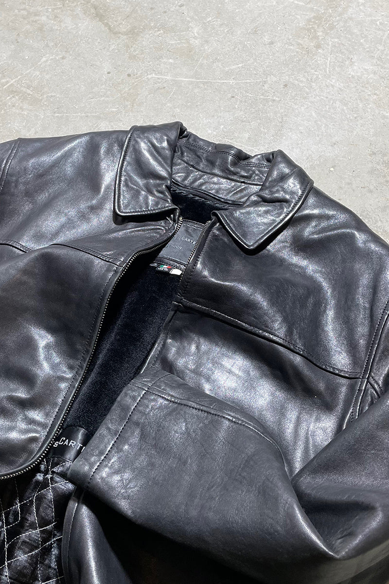ZIP UP ITALIAN LAMB LEATHER JACKET W/FUR LINER / BLACK	[SIZE: XL USED]